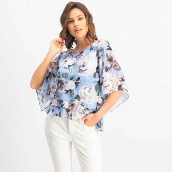 Alex Evenings tiered Asymmetrical hem Blue floral blouse size 3X - Picture 7 of 14